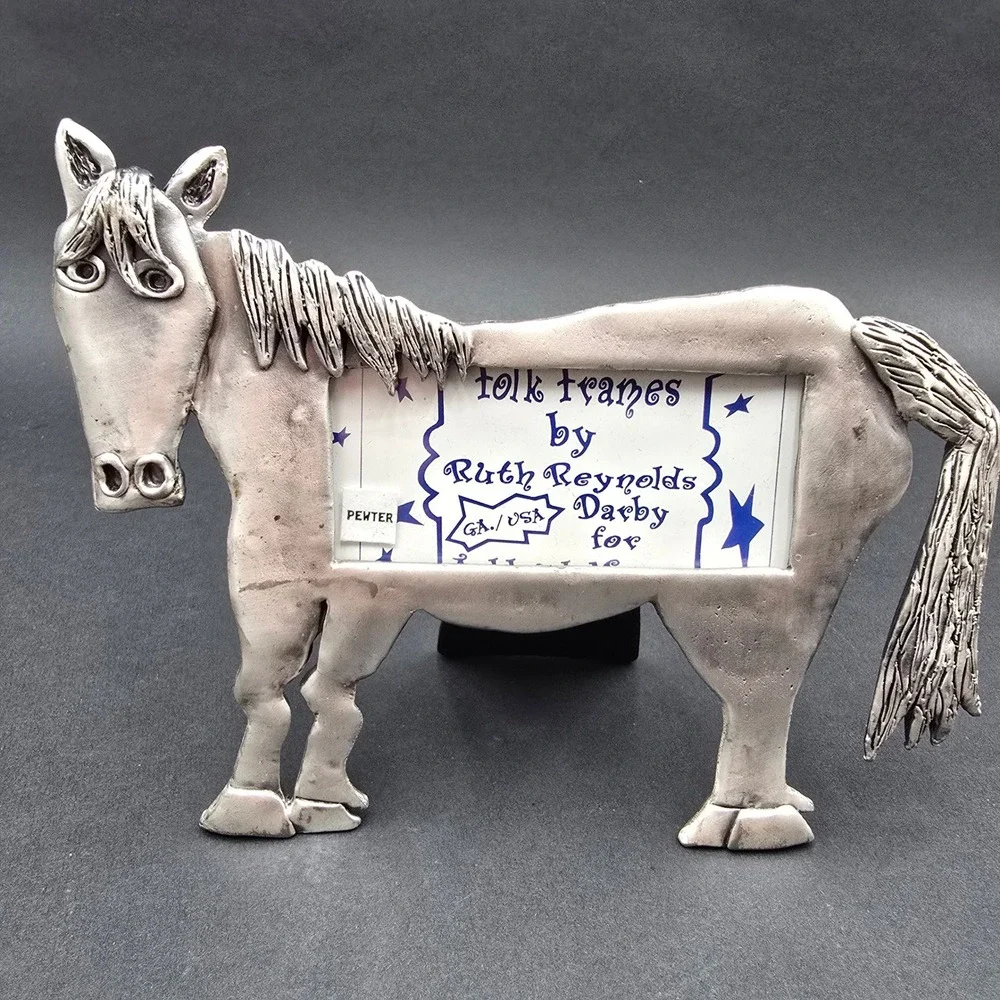 Ashleigh Manor Ruth Reynolds Darby Pewter Horse Folk Art Picture Frame 3x2
